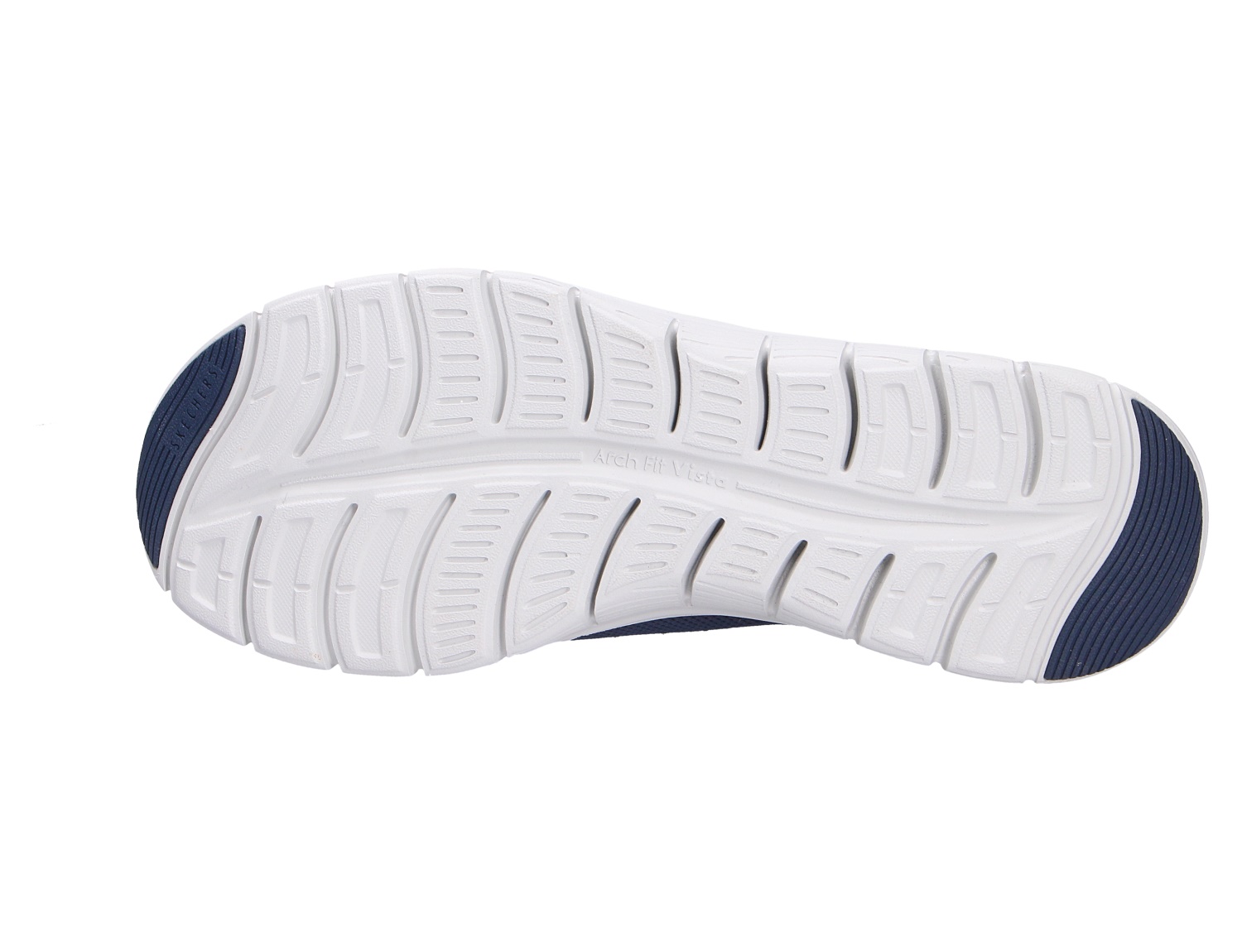 Unteransicht der weißen Profilsohle des Skechers Arch Fit mit flexibler Laufsohle und rutschhemmenden Details