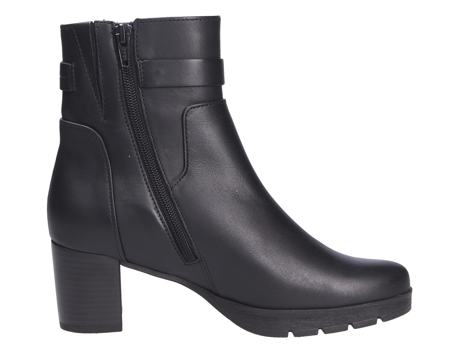 Schwarzer Gabor Damen Stiefel aus Glattleder mit Blockabsatz, seitlichem Reißverschluss und profilierter Sohle