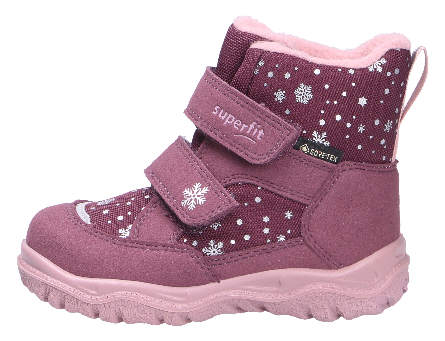 Superfit HUSKY1 rosa Kinder-Winterstiefel mit Klettverschluss, warmem Futter, Schneeflocken-Print und GORE-TEX