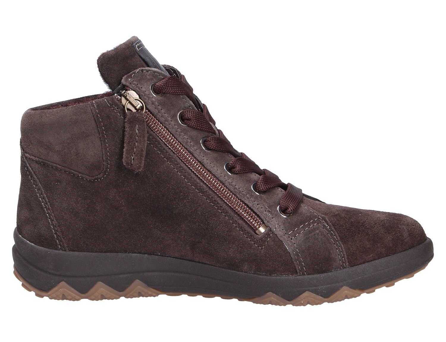 Waldläufer H-Teresa, brauner Damen-Sneaker aus Veloursleder mit Schnürung, seitlichem Reißverschluss und rutschfester Sohle
