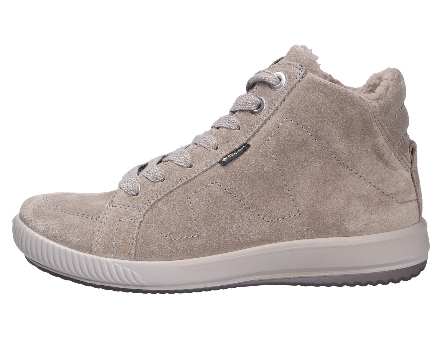 Legero TANARO 5.0 Damen-Sneaker in Beige, knöchelhoher Schnürschuh aus Veloursleder mit Warmfutter und heller Sohle, Seitenansicht