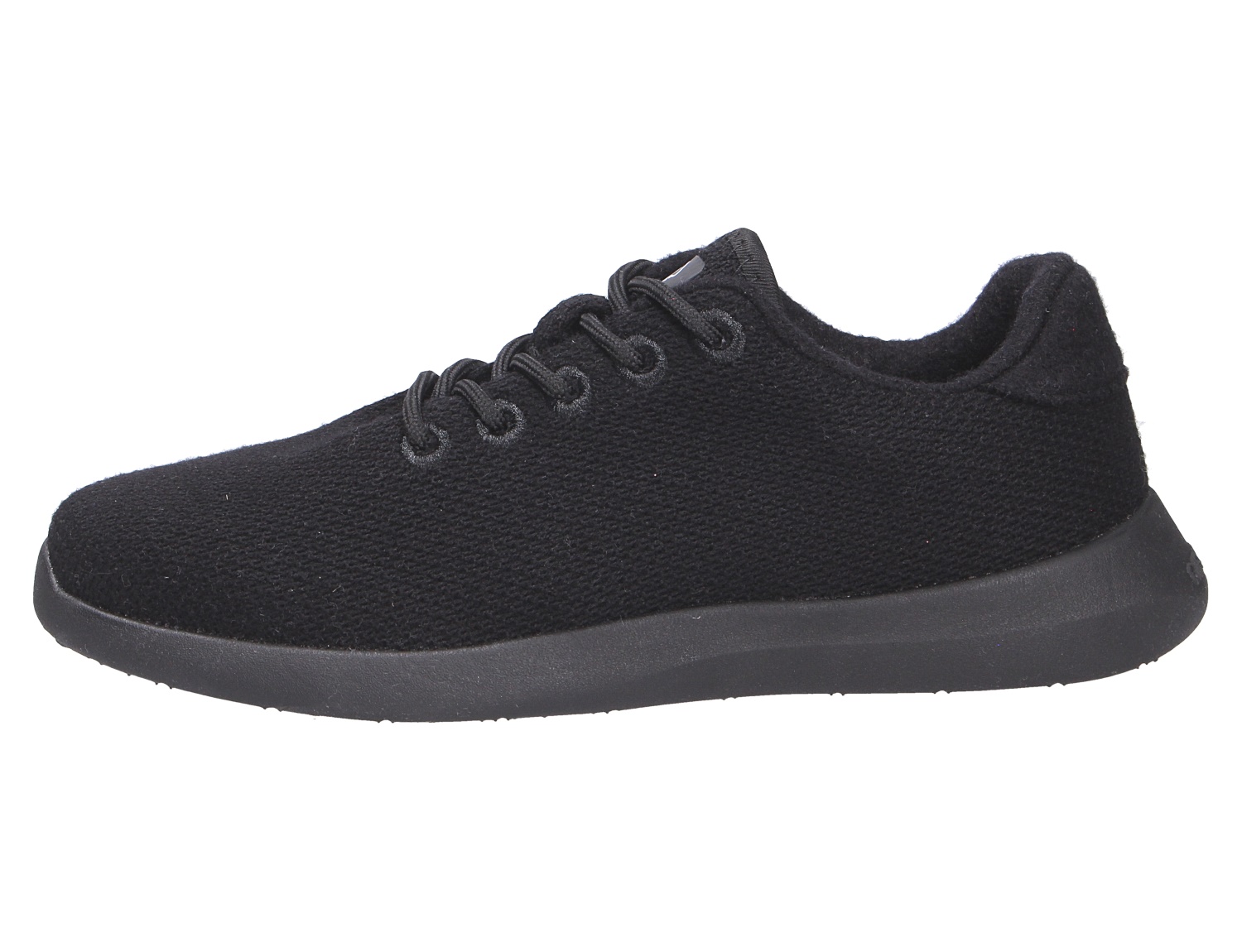 Giesswein MERINO WOOL KNIT WOMEN Damen-Sneaker aus schwarzer Merinowolle mit Schnürung und leichter Sohle in Seitenansicht