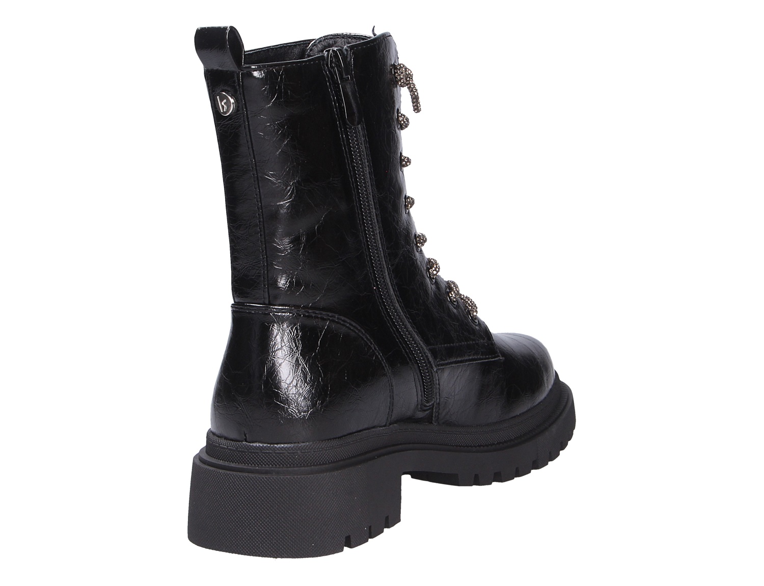 La Strada Damen Stiefel in Schwarz, glänzende Optik mit seitlichem Reißverschluss, Schnürung und markanter profilierter Plateausohle