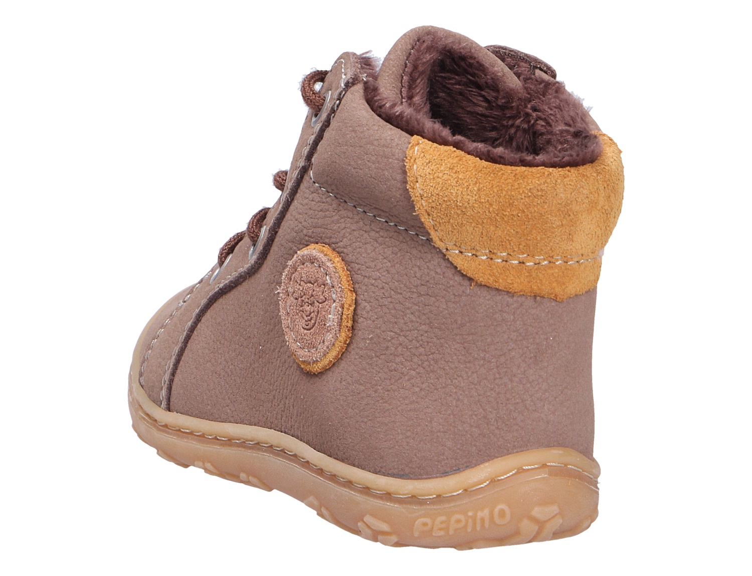 Ricosta Jungen Lauflernstiefel aus braunem Leder mit Schnürung, weichem Warmfutter und flexibler Sohle, Rück- und Seitenansicht