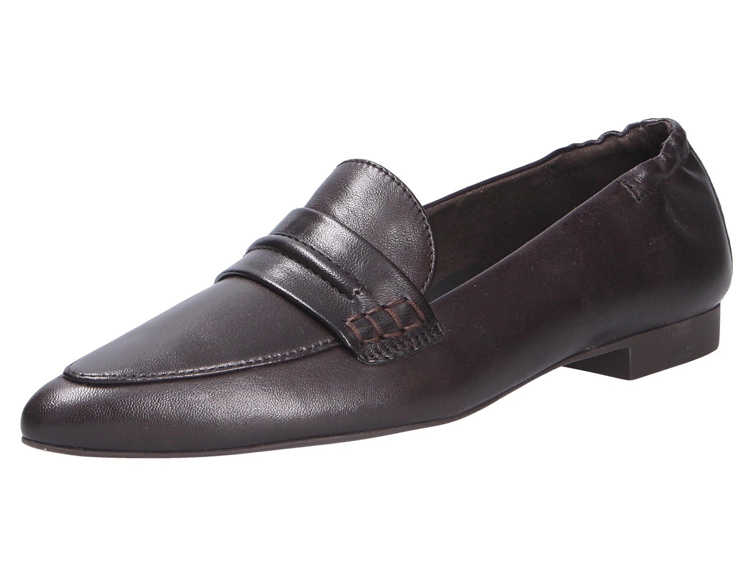Paul Green Damen Slipper aus schwarzem Glattleder, eleganter Loafer mit spitzer Form, Zierspange und flachem Absatz