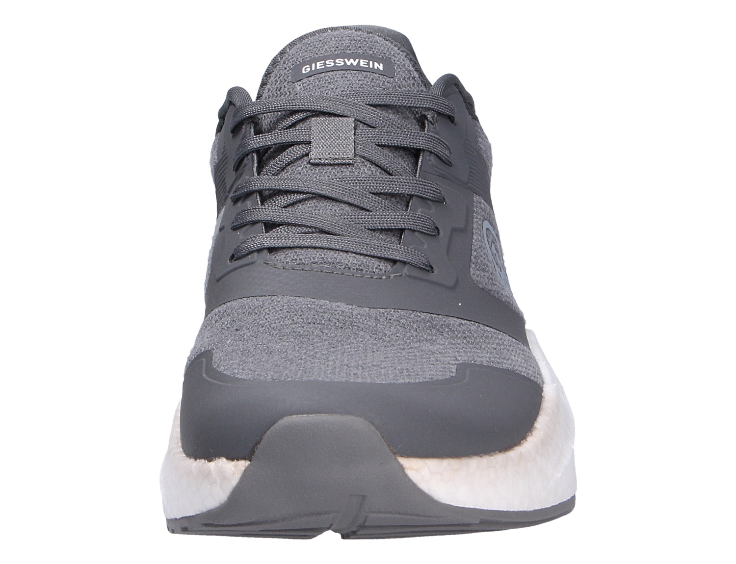 Frontalansicht des grauen Giesswein WOOL PEAK MEN Herren-Sneakers mit Schnürung und sportlicher Sohle