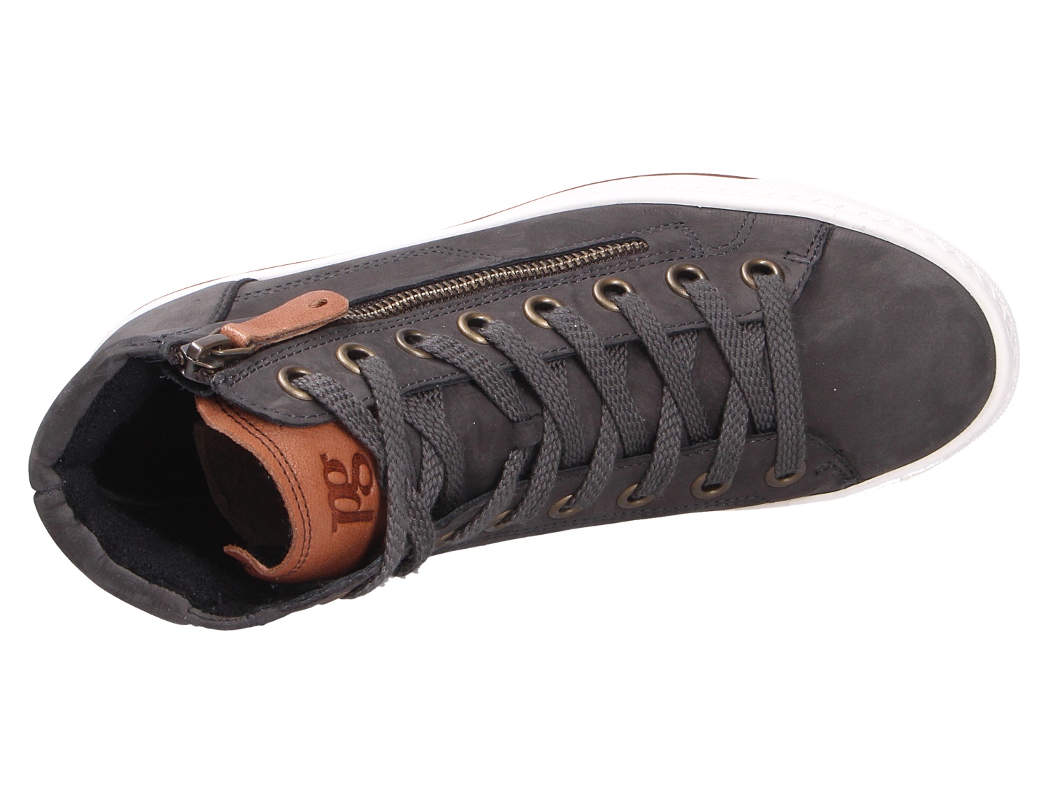 Paul Green Damen Sneaker aus weichem Nubukleder in Dunkelgrau, sportiver Schnürschuh mit seitlichem Reißverschluss, flacher PU-Sohle und weicher Innenverarbeitung