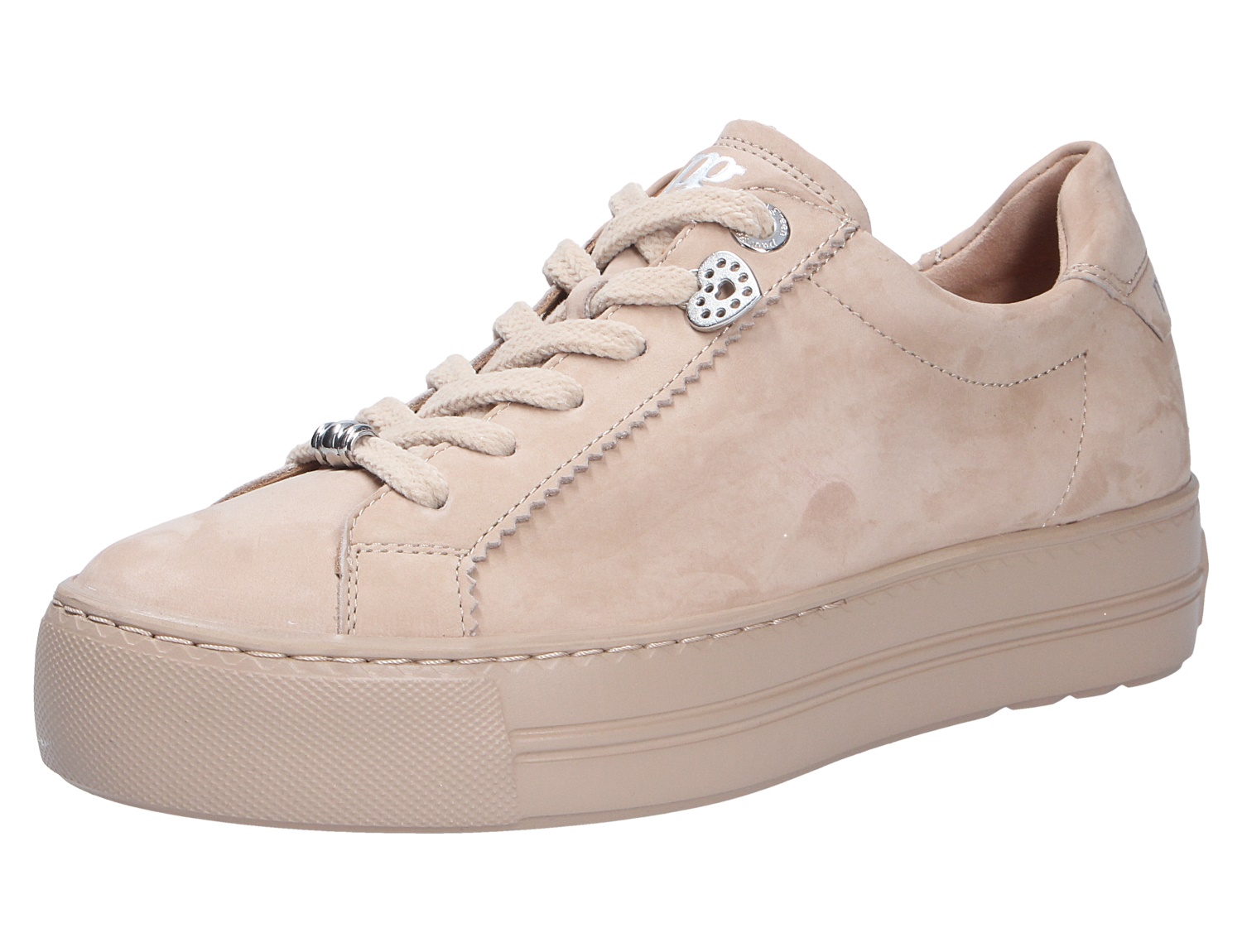 Paul Green Damen Sneaker in Beige aus Veloursleder mit Schnürung, seitlichem Zierdetail und Plateausohle