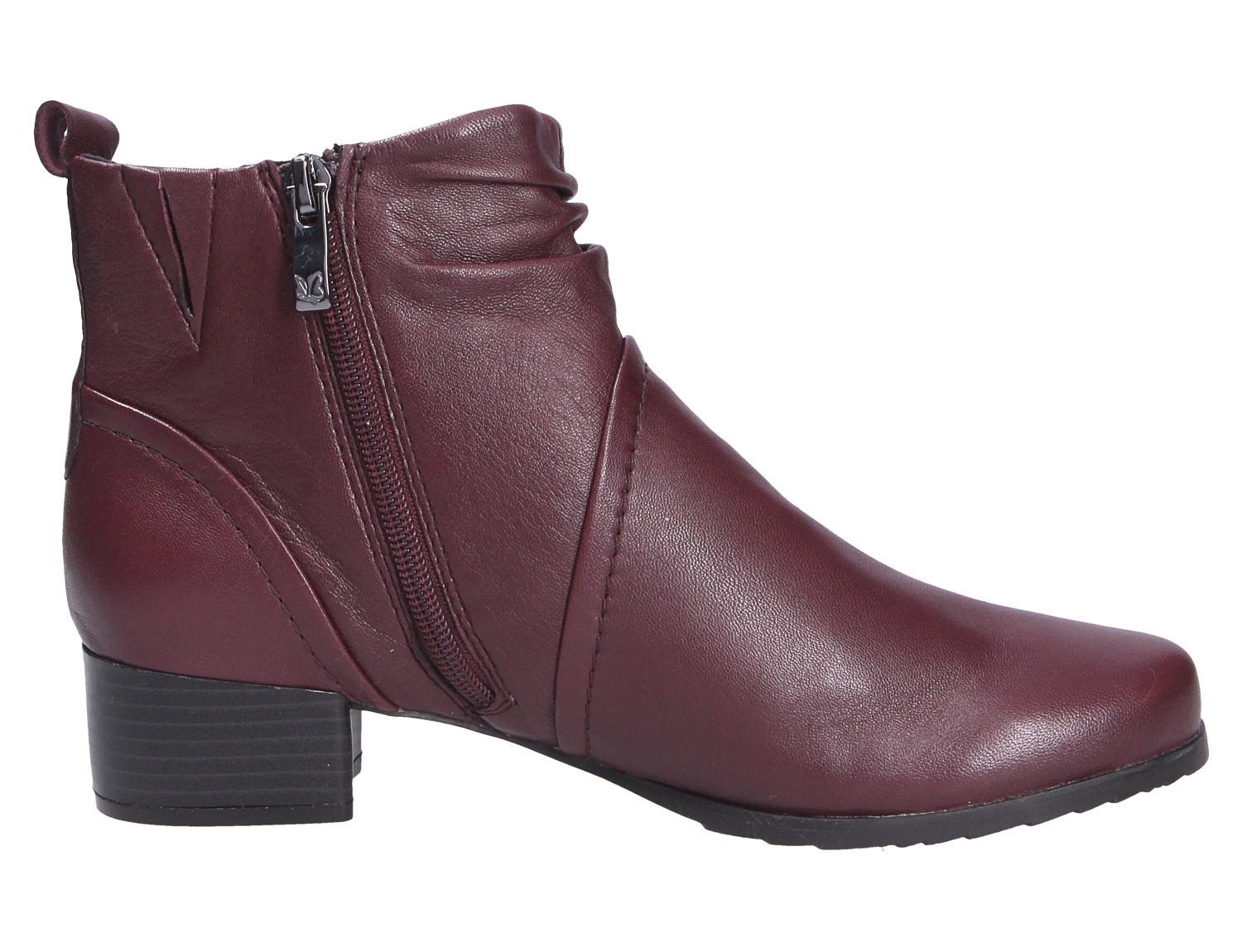 Caprice Damen Stiefel in Bordeaux, knöchelhoher Lederstiefel mit seitlichem Reißverschluss, raffiniert gerafftem Schaft und Blockabsatz