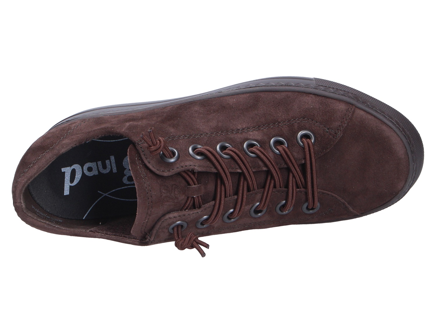 Paul Green 4081 von Paul Green: brauner Damen-Sneaker aus Veloursleder mit Schnürung und dunkler Sohle, Draufsicht