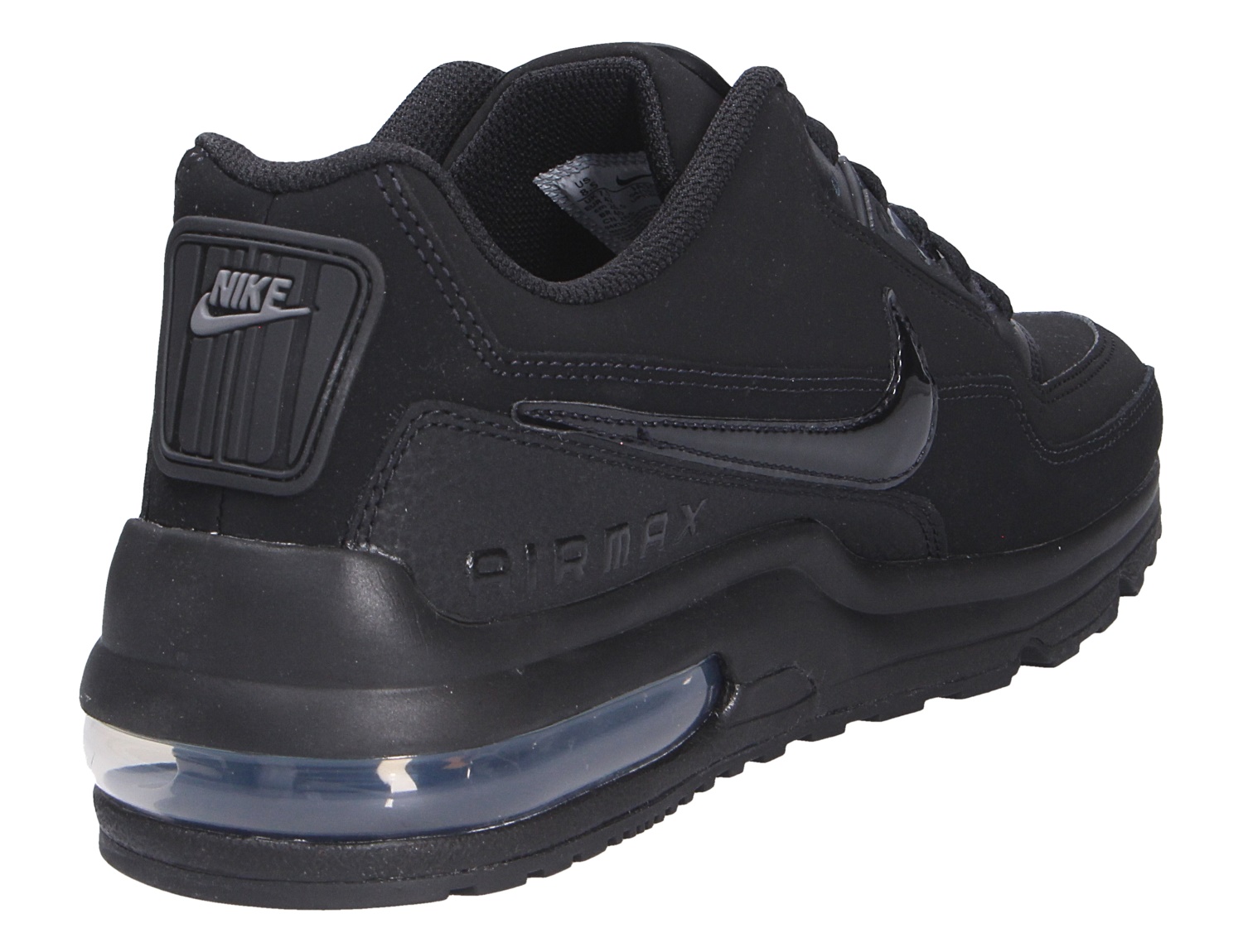 Nike Air Max LTD 3 in Schwarz, Sneaker aus Rück- und Seitenansicht mit Nike Swoosh und sichtbarer Air-Max-Dämpfung an der Ferse