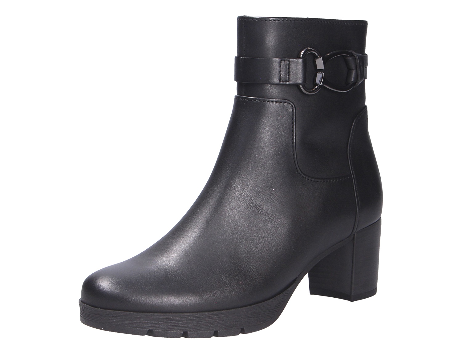 Gabor Damen Stiefel in Schwarz, eleganter Kurzstiefel mit Blockabsatz, Profilsohle und dekorativer Schnalle am Schaft