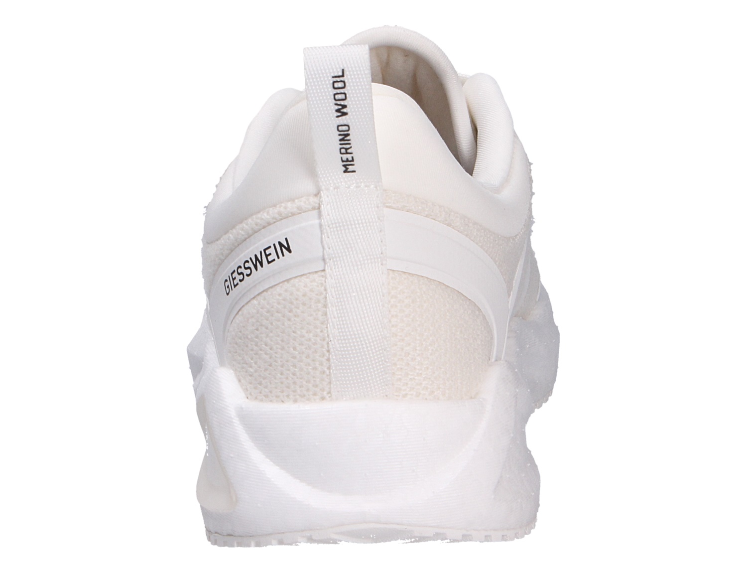 Rückansicht des weißen Giesswein WOOL PEAK WOMEN Damen-Sneakers mit Merino-Wolle und markanter Sohle