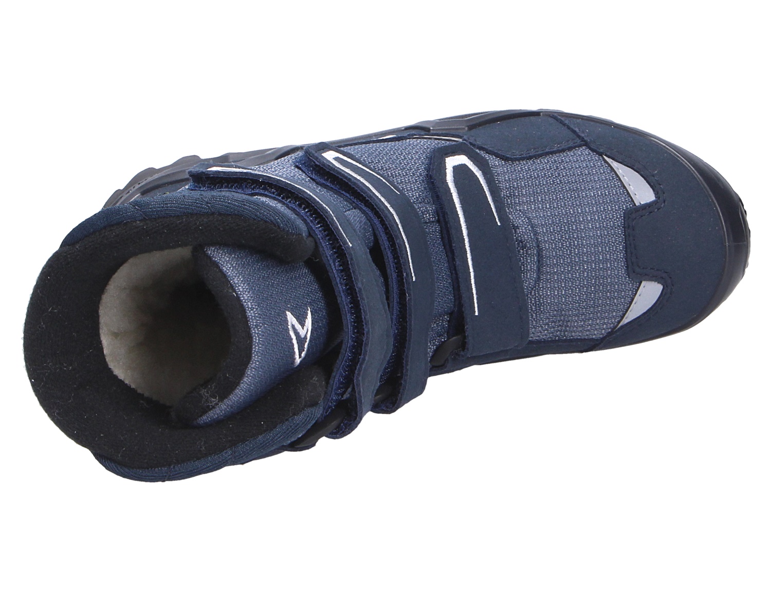 Lowa MILO EVO GTX HI JR Kinder-Winterstiefel in Blau, hohe wasserdichte GTX-Ausführung mit Klettverschluss, Draufsicht