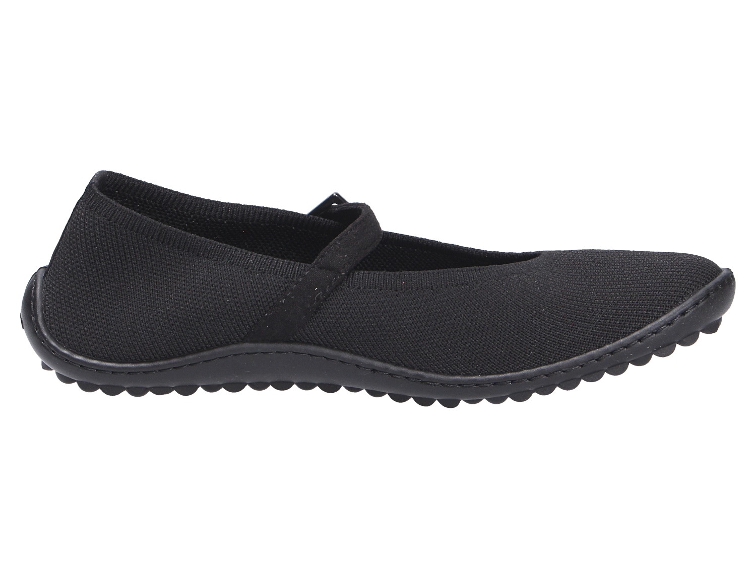 Leguano Lady Love Damen-Barfußschuh im Ballerina-Stil in Schwarz mit flexiblem Riemen und profilierter Sohle, Seitenansicht