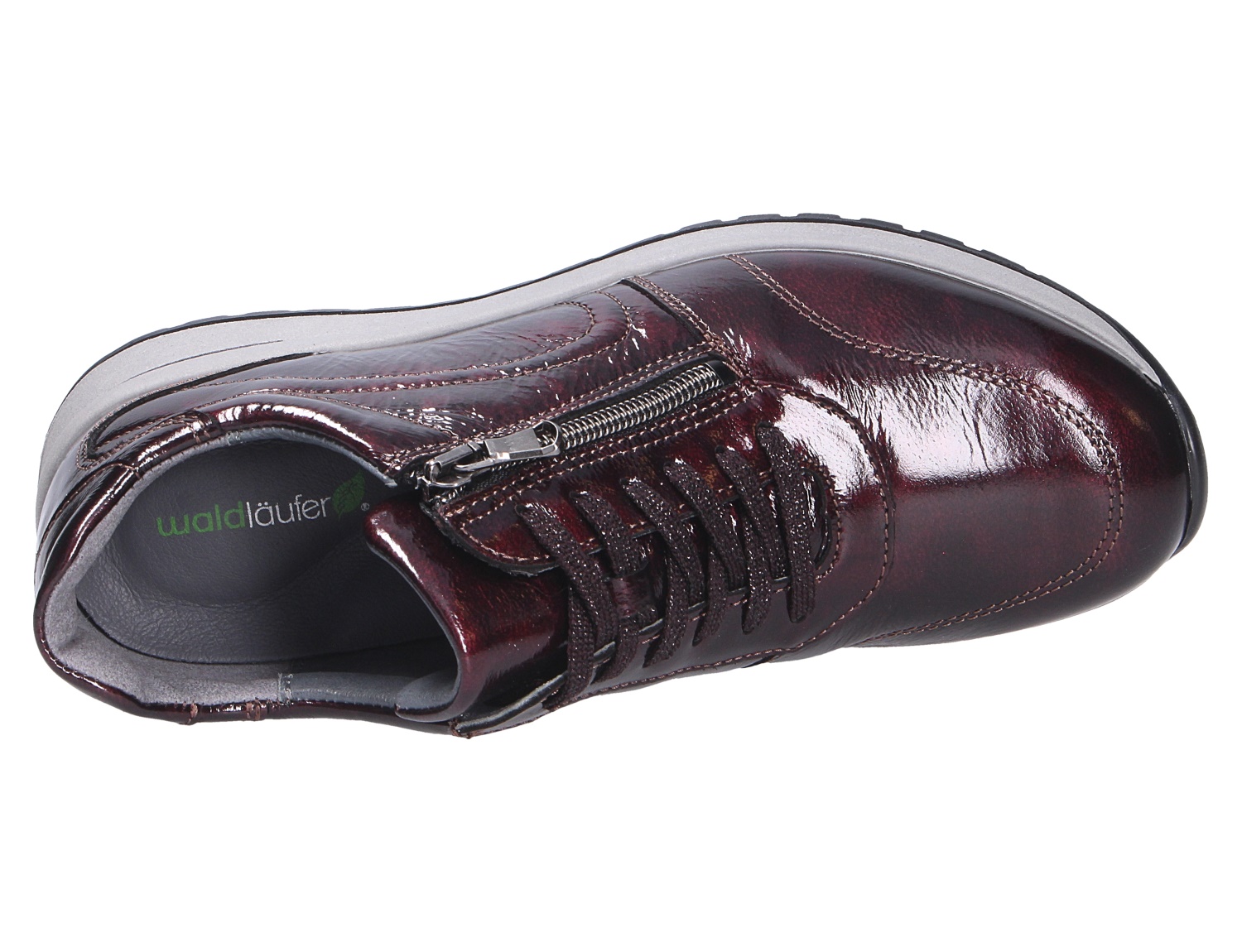Waldläufer H-Inessa Damen-Sneaker aus bordeauxfarbenem Lackleder mit Schnürung und seitlichem Reißverschluss