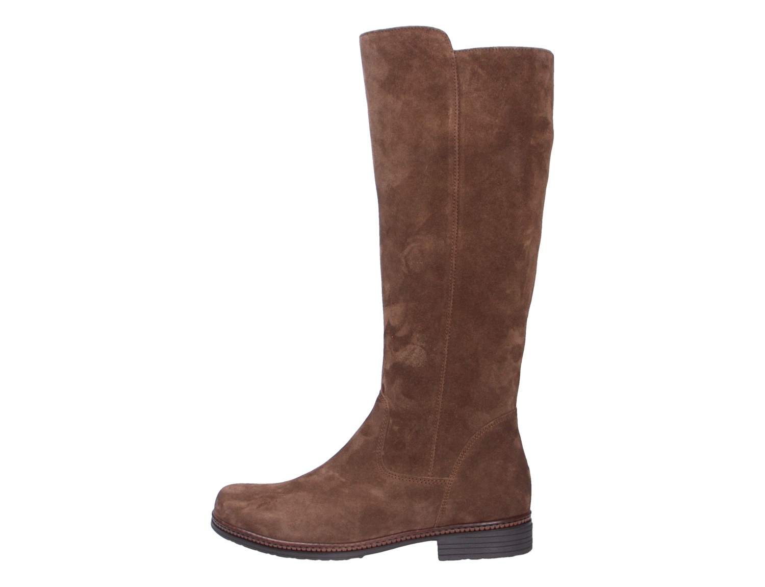 Gabor Damen Stiefel in Braun aus Veloursleder, kniehoher Schaft und flacher Absatz in der Seitenansicht