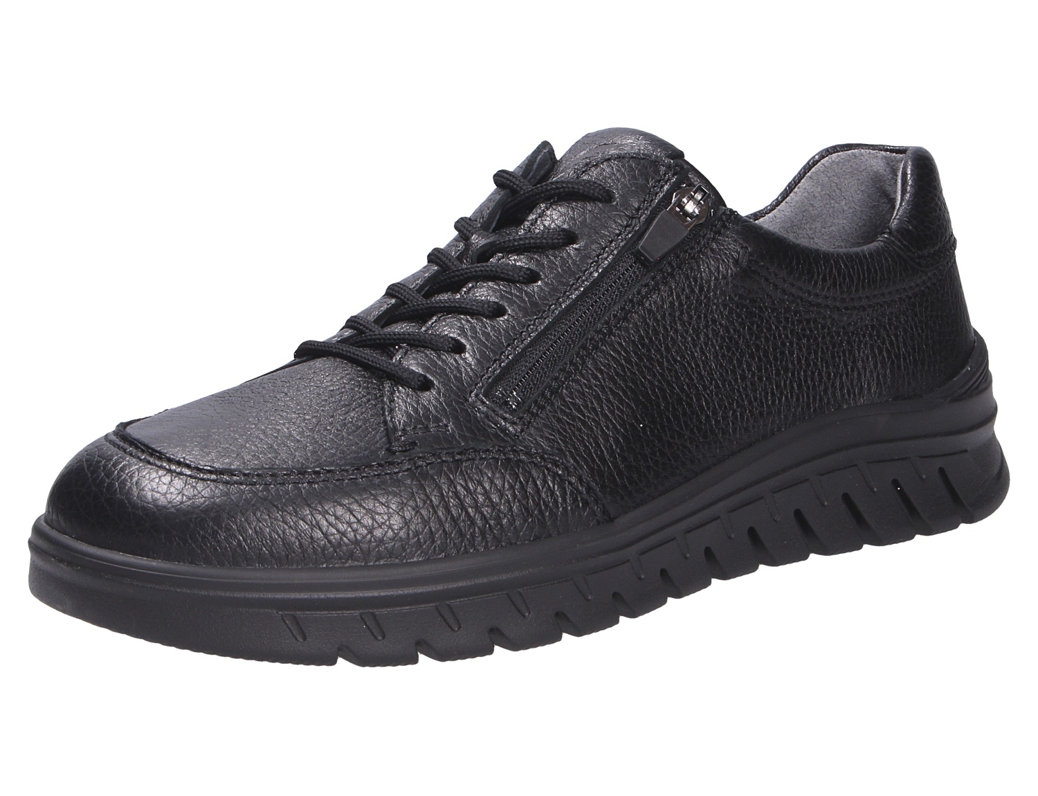 Waldläufer H-Bruno, schwarzer Herren-Sneaker aus Leder mit Schnürung, seitlichem Reißverschluss und profilierter Komfortsohle