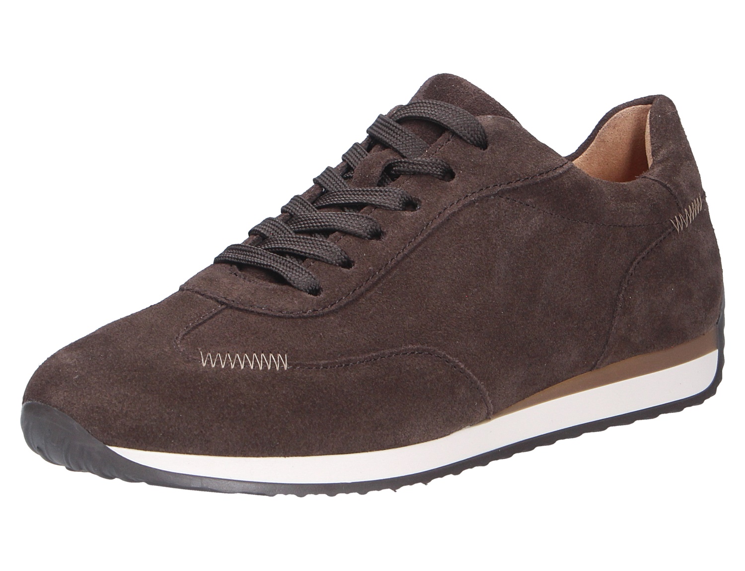 Gabor Damen Sneaker in Dunkelbraun aus Veloursleder, sportlicher Schnürschuh mit weißer Sohle