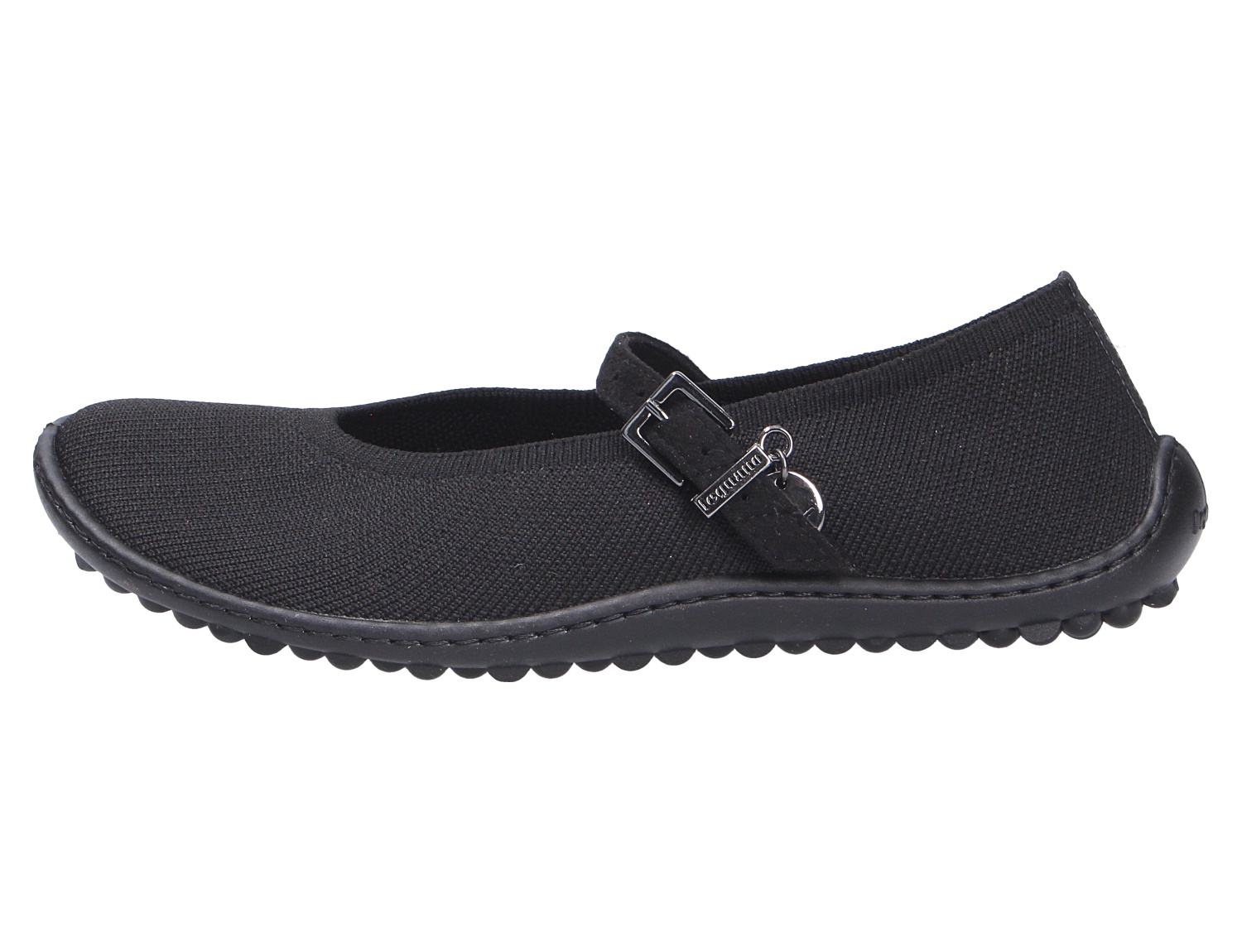 Leguano Lady Love Damen-Barfußschuh in Schwarz, leichter Ballerina mit Riemen und flexibler Sohle, Seitenansicht