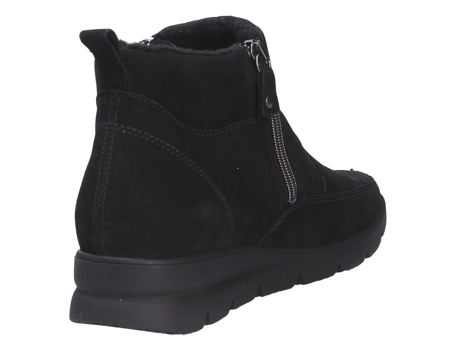 Waldläufer H-Bruni schwarze Stiefelette aus Veloursleder mit Reißverschluss und profilierter Sohle, Rückansicht