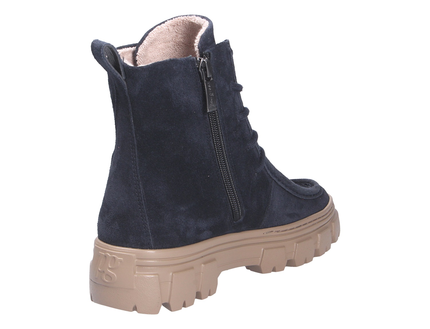 Paul Green Damen Schnürschuhe, dunkelblauer High-Top-Schuh aus Veloursleder mit seitlichem Reißverschluss, Schnürung und heller profilierter Plateausohle