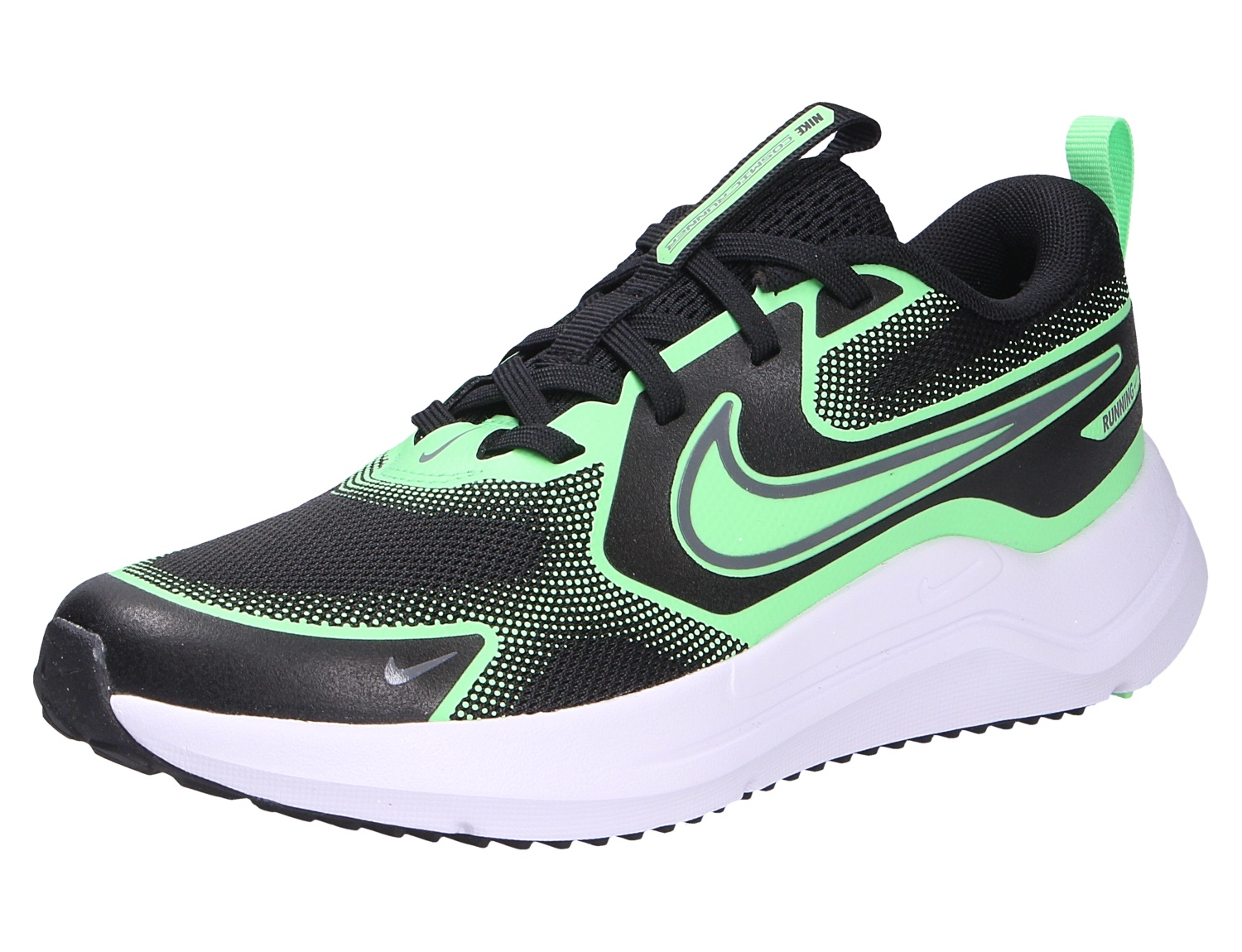 Nike Cosmic Runner für aktive Kinder: sportlicher Halbschuh in Schwarz und frischem Grün mit weißer Sohle, bequemer Passform und starkem Halt für Alltag, Schule und Spiel