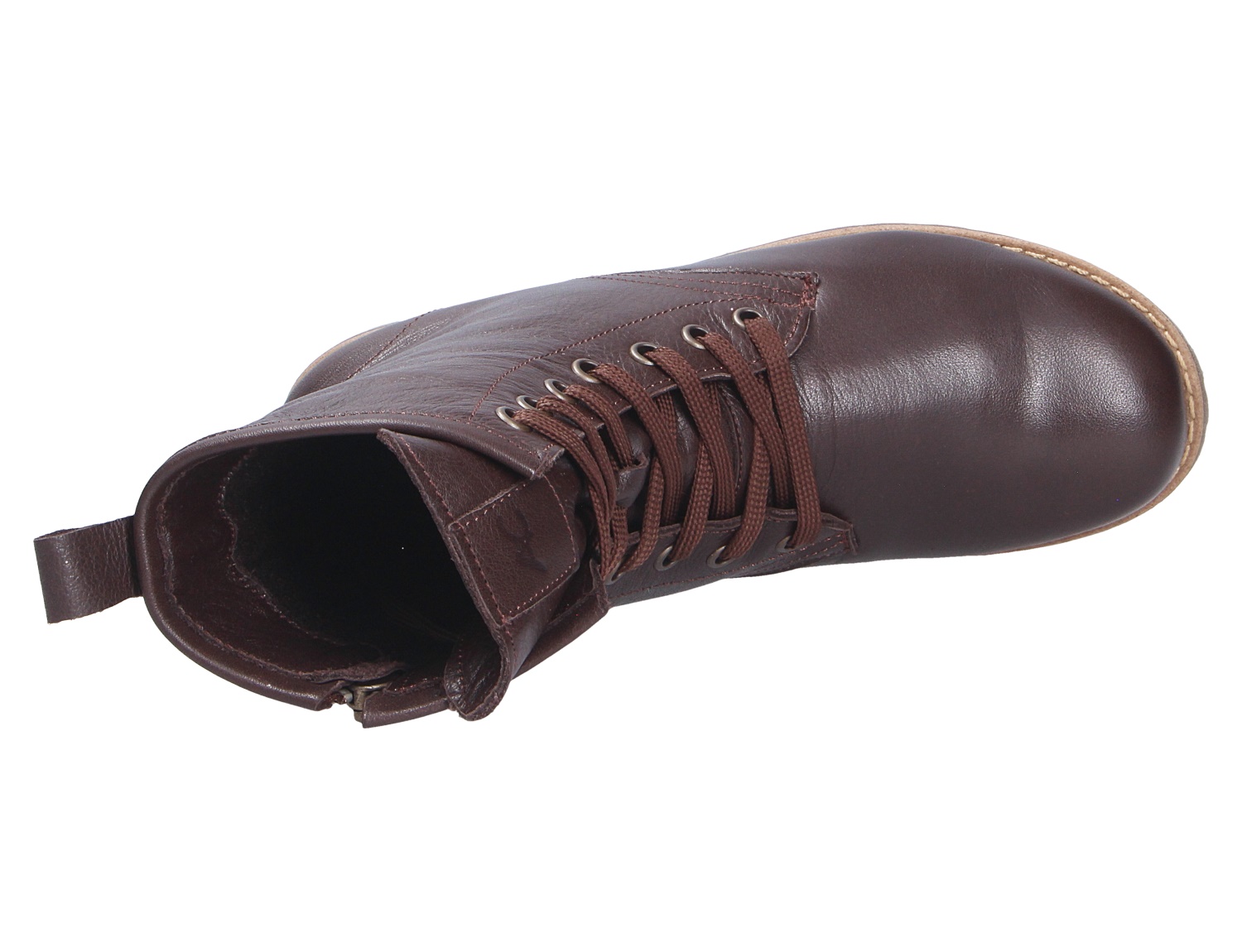 Andrea Conti Damen Stiefel aus braunem Leder mit Schnürung und seitlichem Reißverschluss, Ansicht von oben
