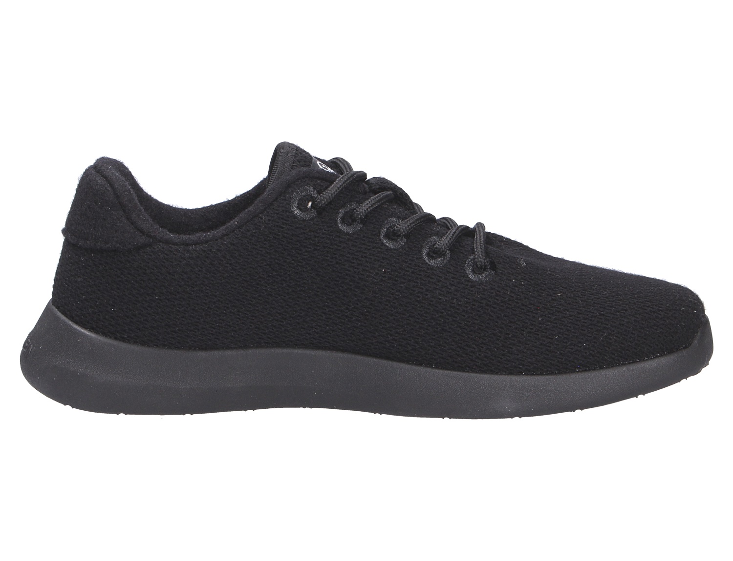 Giesswein MERINO WOOL KNIT WOMEN Damen-Sneaker aus schwarzer Merinowolle mit Schnürung und schwarzer Sohle in Seitenansicht