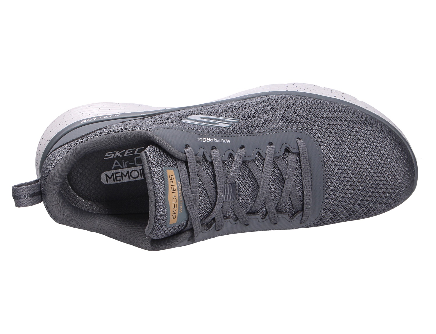 Skechers Fles Advantage in Grau als Draufsicht, sportlicher Sneaker mit Schnürung, Mesh-Obermaterial und bequemer Memory-Foam-Innensohle