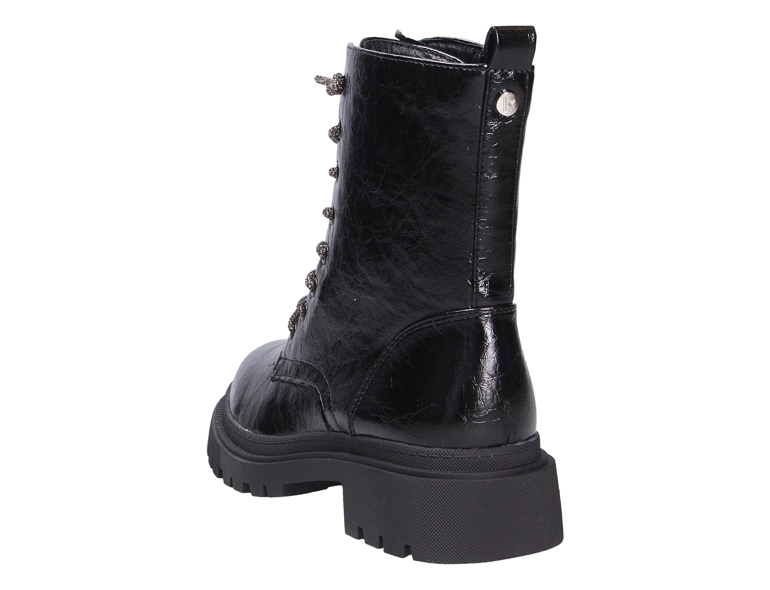 La Strada Damen Stiefel, schwarzer Schnürstiefel in glänzender Lackoptik mit Profilsohle, Rückansicht