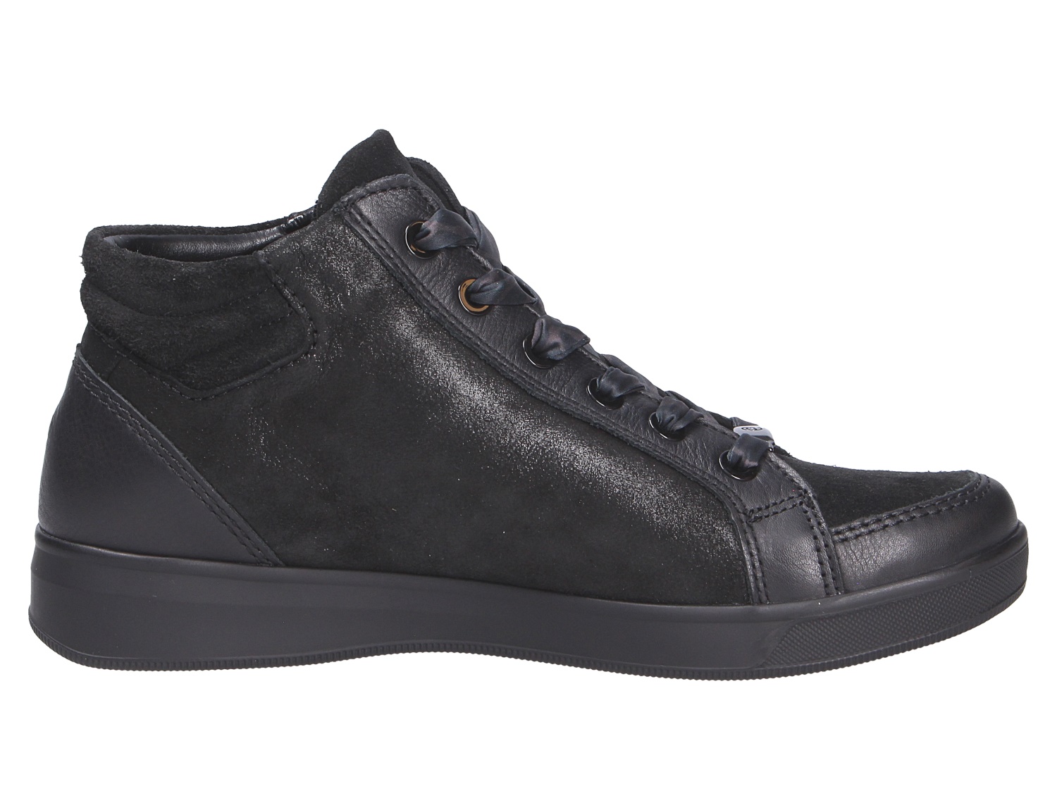 Ara ROM schwarzer Damen-Sneaker in Mid-Top-Optik aus Leder und Veloursleder mit Schnürung, Seitenansicht