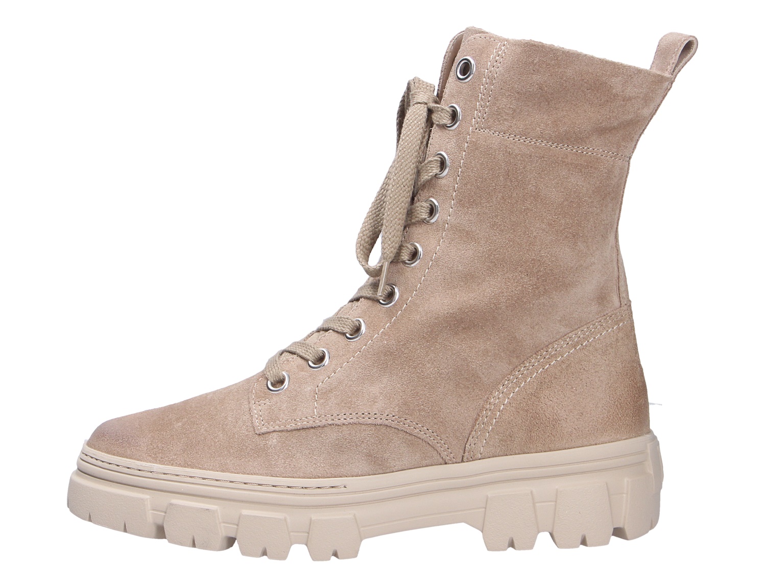 Paul Green Damen Stiefel in Beige aus Veloursleder, knöchelhoch mit Schnürung, Zuglasche und kräftiger Profilsohle