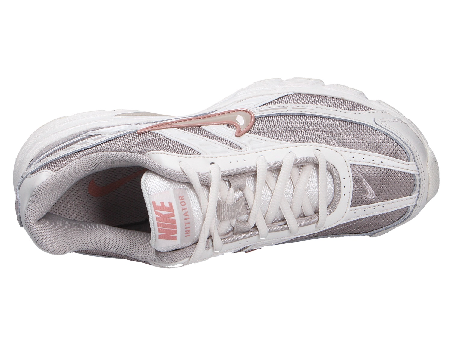 Nike Initiator Sneaker für Damen in Weiß und Beige, sportlicher Freizeitschuh mit Schnürung und Mesh-Obermaterial in der Draufsicht