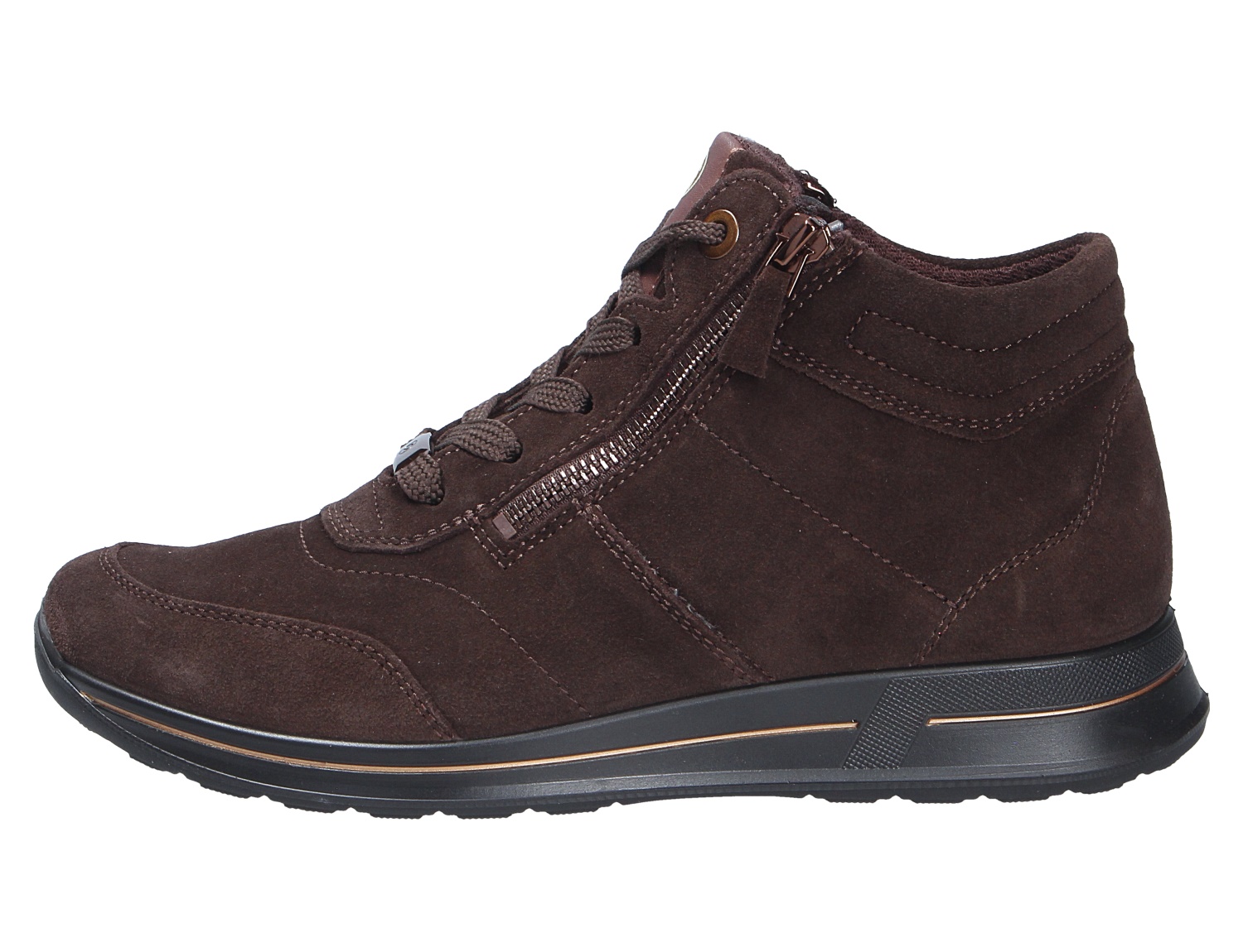 Ara OSAKA Damen-Sneaker in Braun aus Veloursleder mit Schnürung und seitlichem Reißverschluss, seitliche Produktansicht
