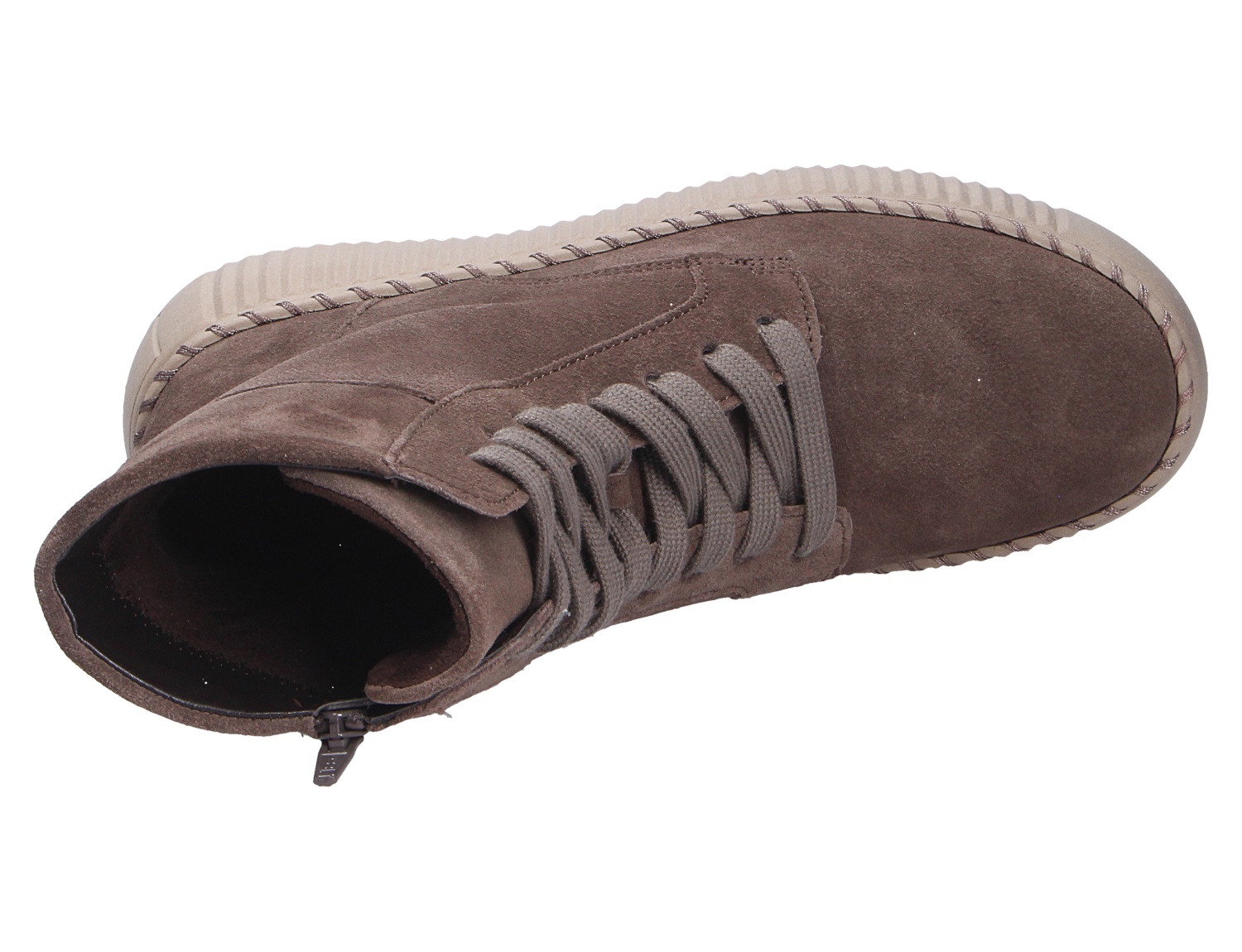 Gabor Damen Stiefel in Braun aus Veloursleder, seitlich mit Reißverschluss und Schnürung, sportlicher Kurzstiefel mit heller Sohle