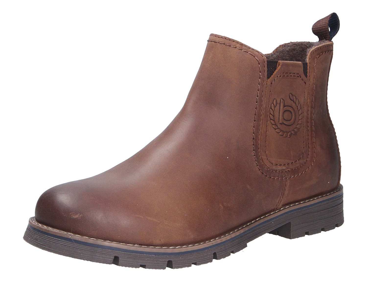 bugatti Herren Stiefel: brauner Chelsea-Boot aus Leder mit seitlichem Elastikeinsatz, Zuglasche und robuster Profilsohle