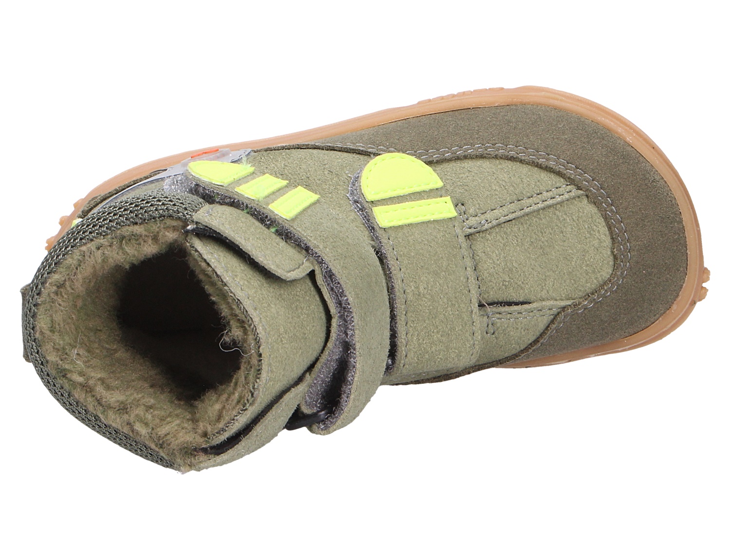 Ricosta Jungen Stiefel in Oliv, gefütterter Kinderstiefel mit Klettverschluss, Draufsicht