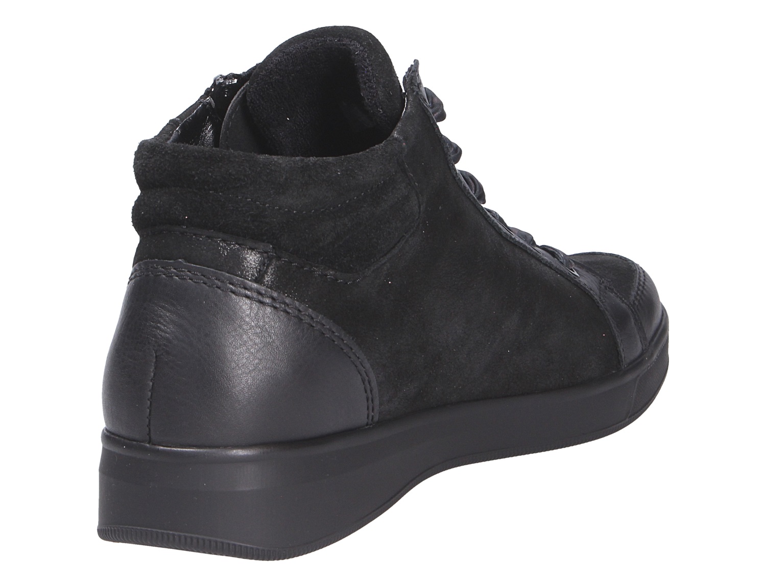 Ara ROM schwarzer High-Top-Sneaker aus Leder und Veloursleder mit Schnürung und flacher Sohle, Rückansicht