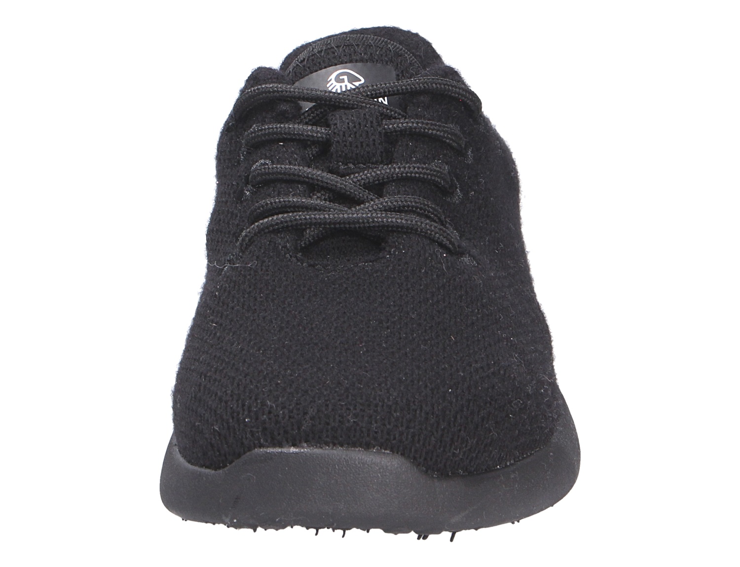 Frontansicht des schwarzen Giesswein MERINO WOOL KNIT WOMEN Damen-Sneakers aus Merinowolle mit Schnürung und flexibler Sohle
