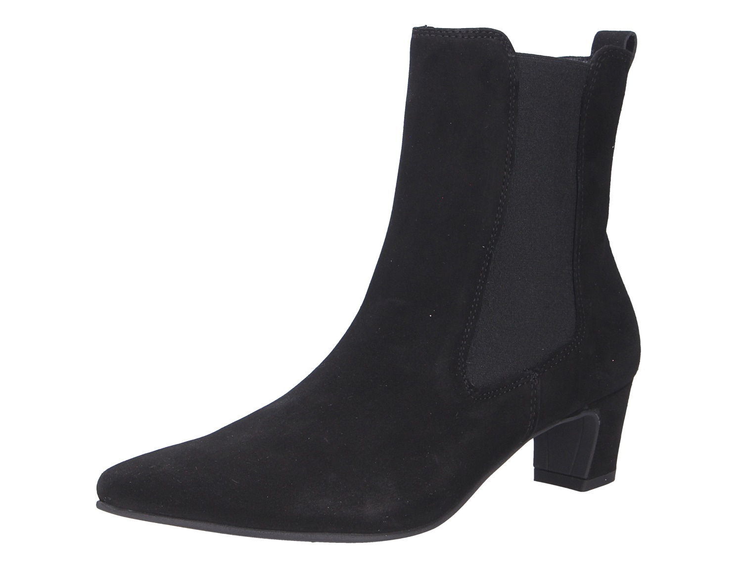 Paul Green Damen Stiefel in Schwarz aus Veloursleder, eleganter Chelsea-Boot mit Blockabsatz und seitlichem Stretcheinsatz