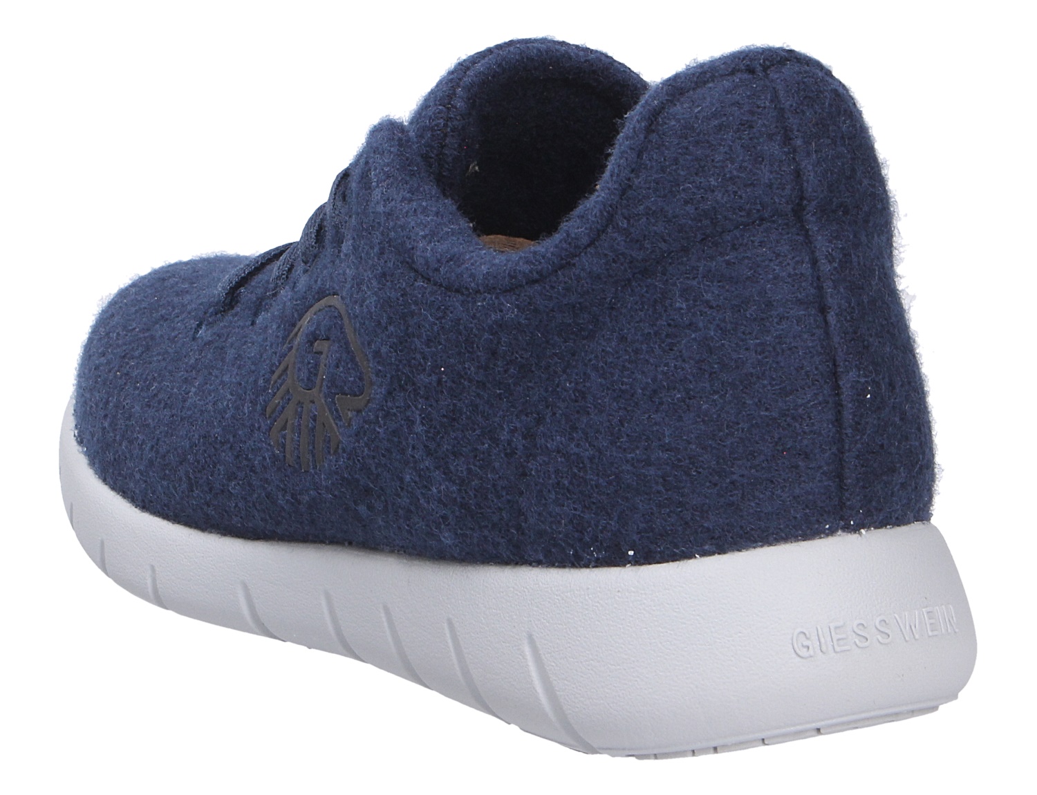 Rückansicht des Giesswein MERINO RUNNERS WOMEN Damen-Sneakers aus dunkelblauer Merinowolle mit weißer Sohle