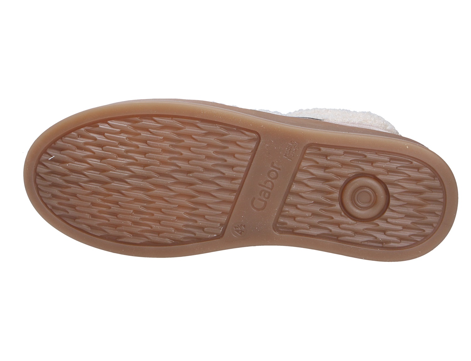 Unteransicht der braunen profilierten Laufsohle eines Gabor Damen Sneakers mit rutschhemmender Struktur