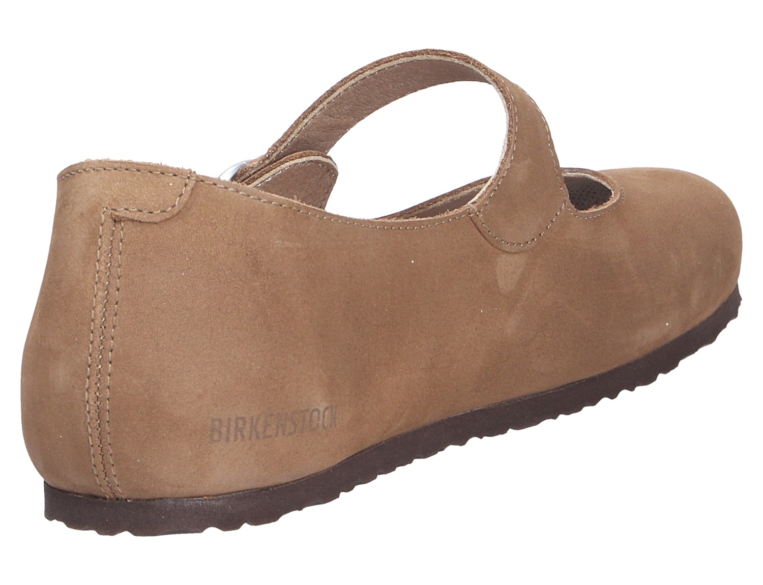 Birkenstock Santa Clarita, brauner Damen-Schuh aus Veloursleder mit Riemenverschluss, seitliche Rückansicht