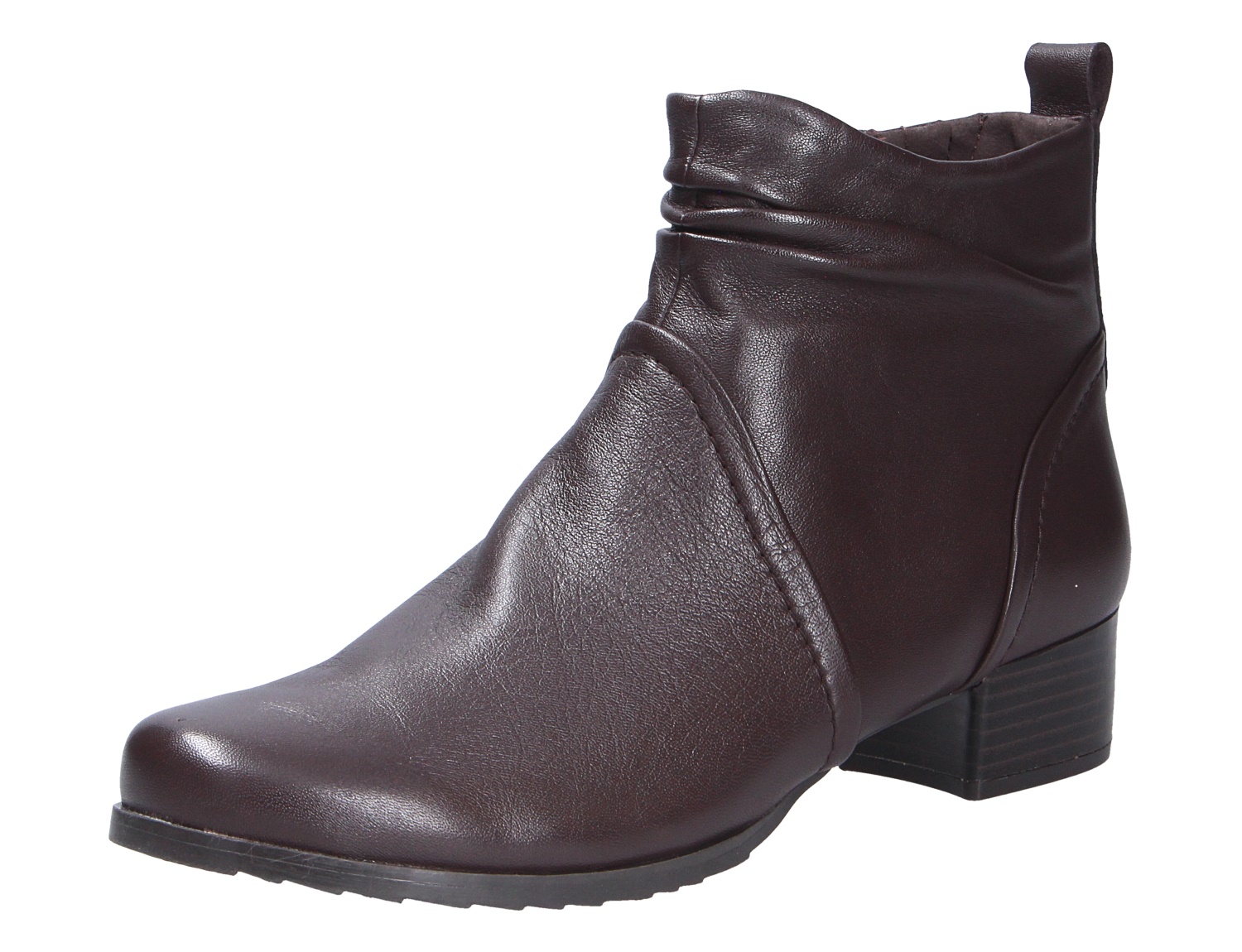 Caprice Damen Stiefel: braune Stiefelette aus glattem Leder mit Blockabsatz und seitlichem Reißverschluss