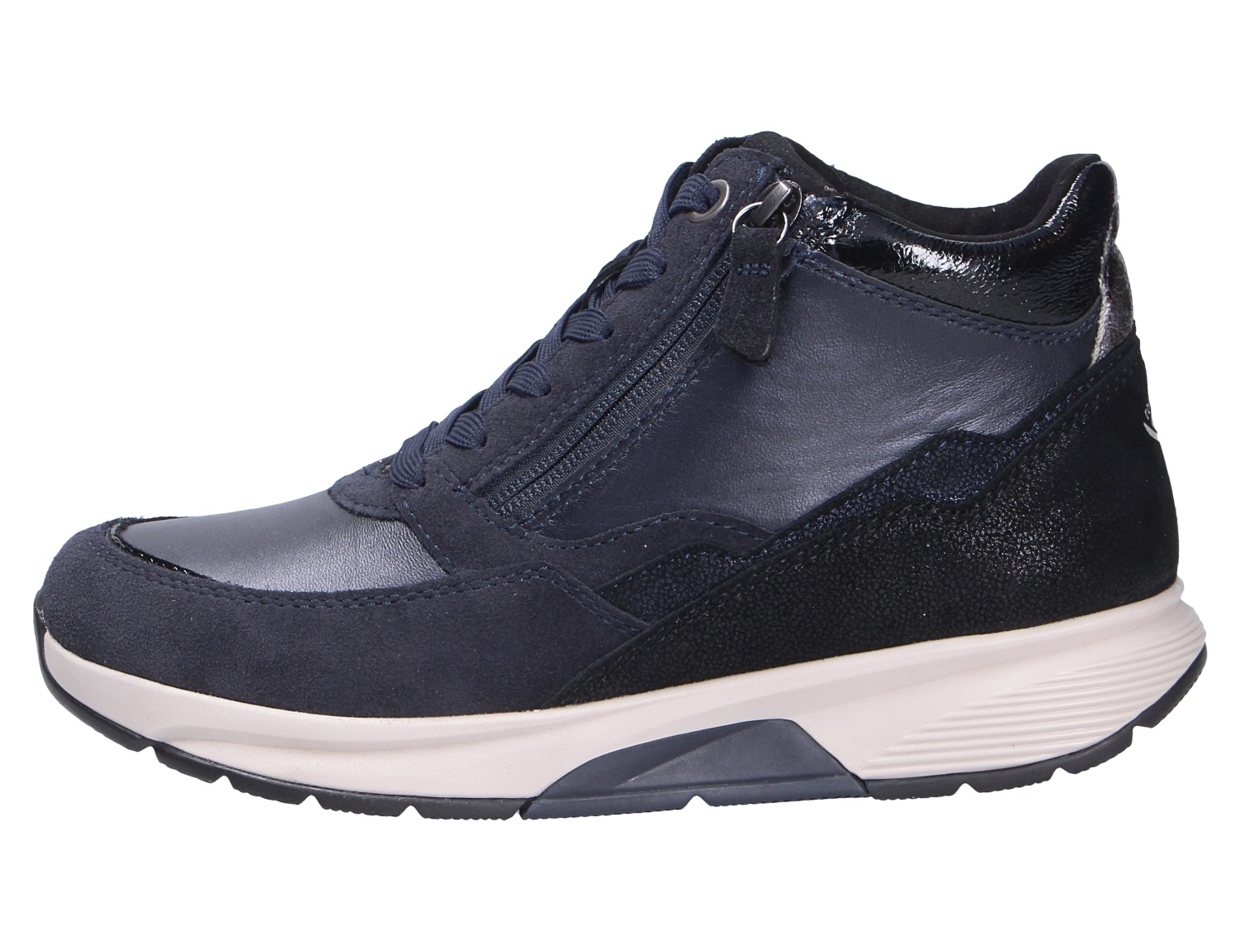 Gabor Damen Schnürschuhe in Dunkelblau, sportlicher Leder-Sneaker mit Schnürung, seitlichem Reißverschluss und heller Laufsohle