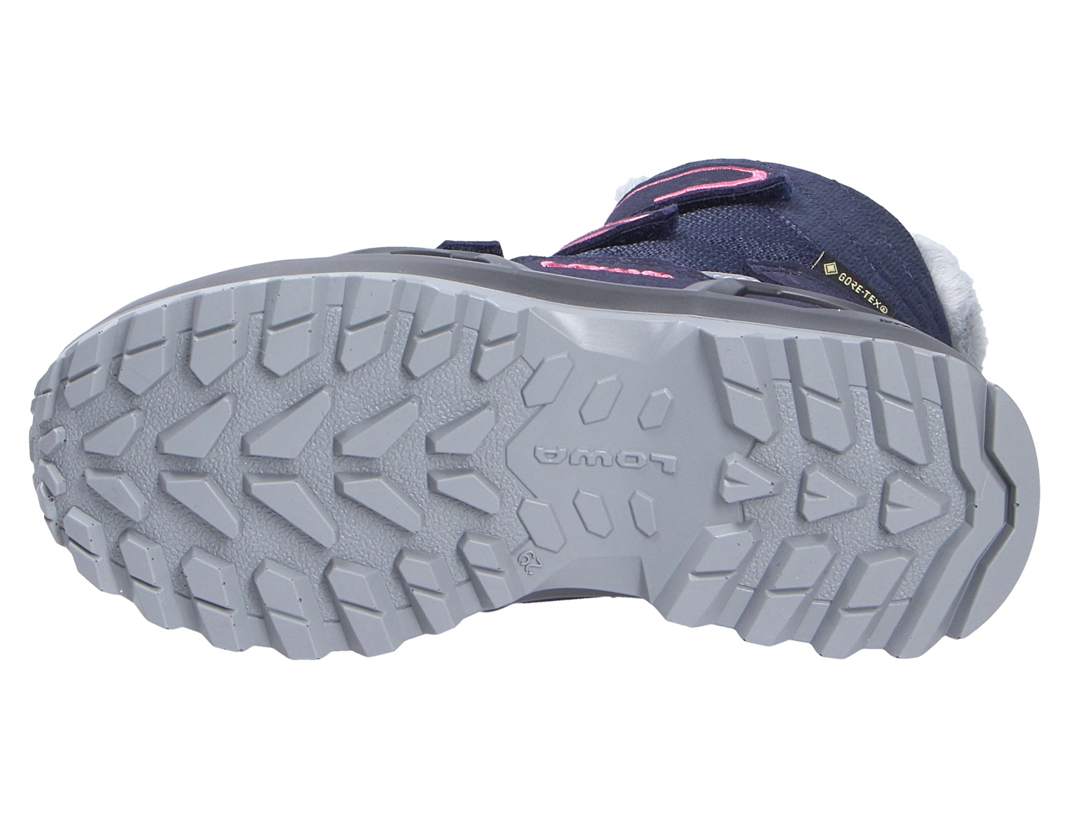 Unteransicht der rutschfesten Profilsohle des Lowa MILO EVO GTX HI JR Kinder-Winterstiefels mit GORE-TEX-Ausstattung