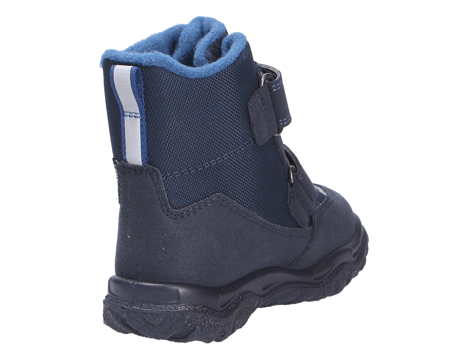 Superfit HUSKY1 Winterstiefel für Kinder in Dunkelblau, Rückansicht mit Klettverschluss, hohem Schaft und robuster Profilsohle