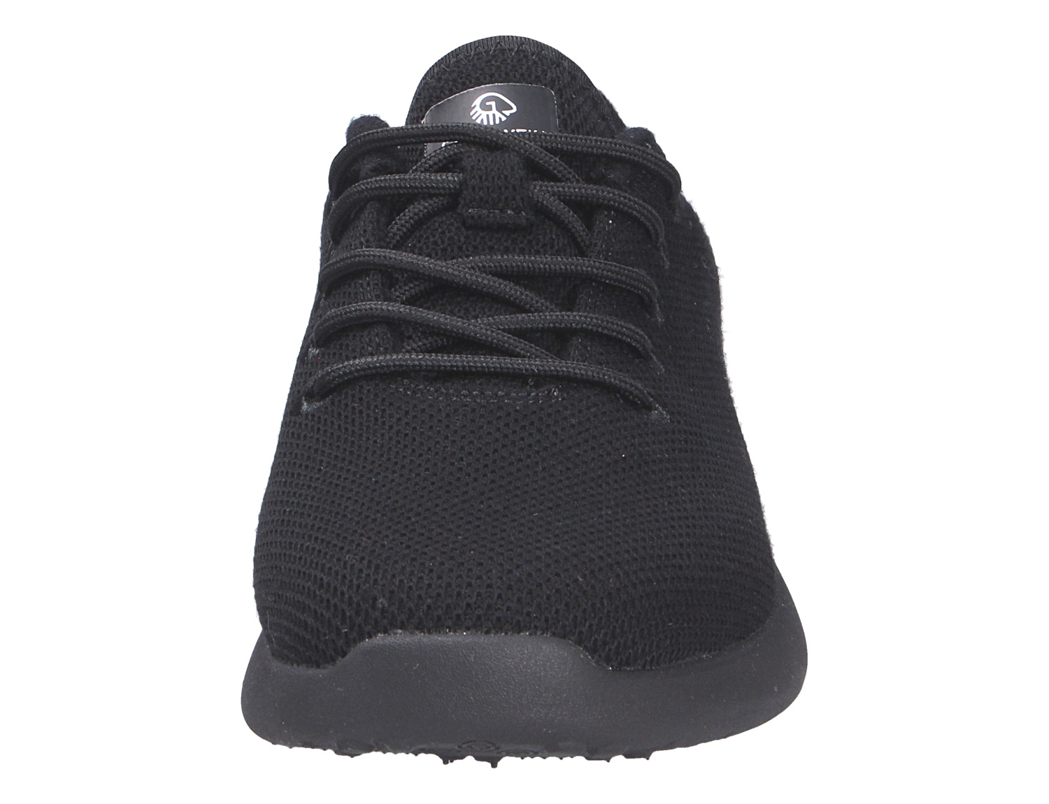 Frontalansicht des schwarzen Giesswein MERINO WOOL KNIT MEN Herren-Sneakers aus Merinowolle mit Schnürung