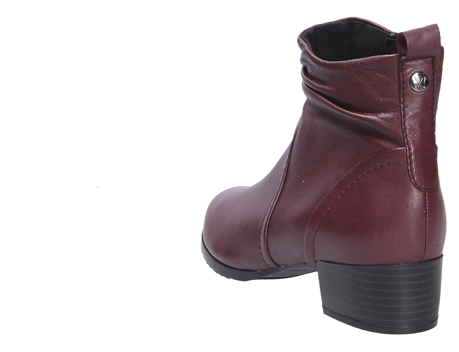 Caprice Damen Stiefel in Bordeaux aus Leder mit leicht gerafftem Schaft und Blockabsatz, Rückansicht
